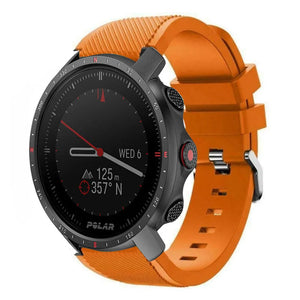 Twill Silicone Strap, orange, on a watch, 3/4 front view