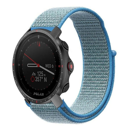 Nylon Strap, blue, on a watch, 3/4 front view