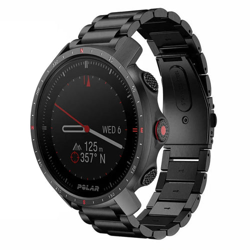 Steel Strap, black, on a watch, 3/4 front view