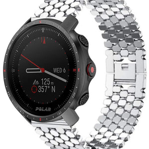 Steel Strap Hexagons, silver, on a watch, 3/4 front view