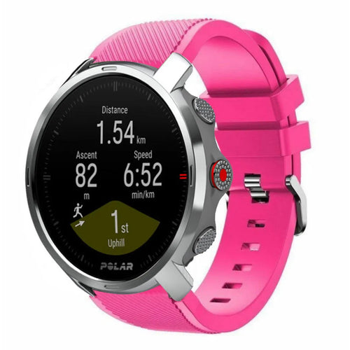 Twill Silicone Strap, bright pink, on a watch, 3/4 front view