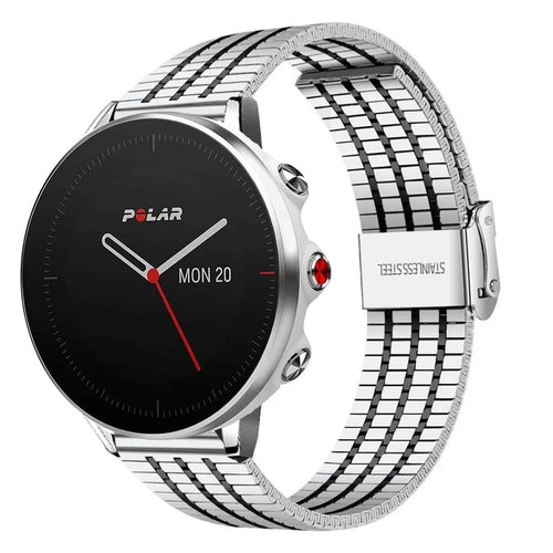Fine Steel Strap, silver/black, on a watch, 3/4 front view