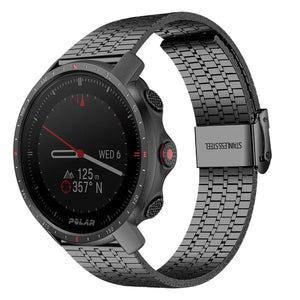 Fine Steel Strap, black, on a watch, 3/4 front view