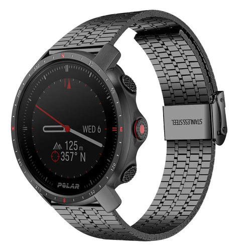 Fine Steel Strap, black, on a watch, 3/4 front view