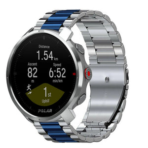 Steel Strap, silver/blue, on a watch, 3/4 front view
