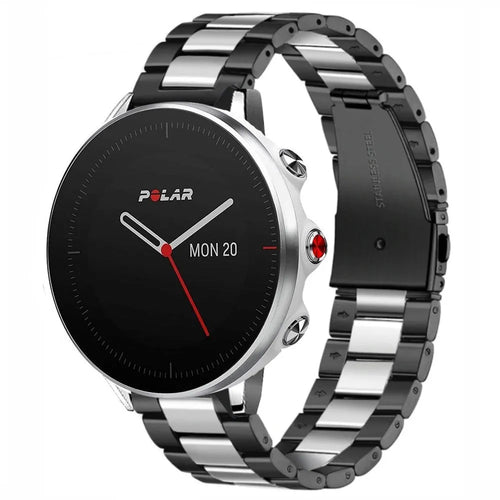 Steel Strap, black/silver, on a watch, 3/4 front view