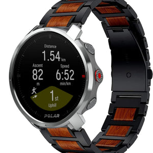 Wood Steel Strap, black, on a watch, 3/4 front view