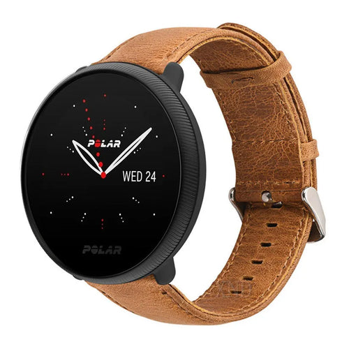 Leather Strap, brown, on a watch, 3/4 front view
