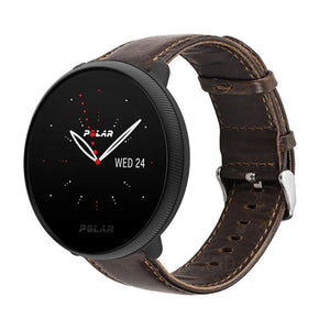 Leather Strap, dark brown, on a watch, 3/4 front view