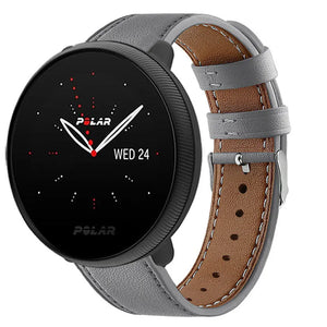 Modern Leather Strap, grey, on a watch, 3/4 front view