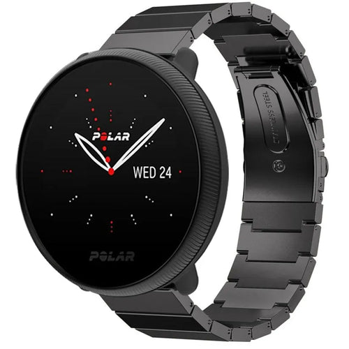 Premium Metal Strap, black, on a watch, 3/4 front view