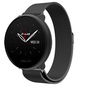 Milanese Strap, black, on a watch, 3/4 front view