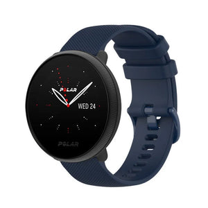 Premium Silicone Strap, dark blue, on a watch, 3/4 front view