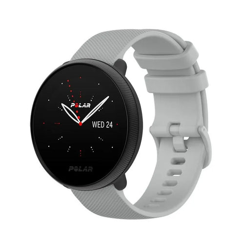 Premium Silicone Strap, grey, on a watch, 3/4 front view