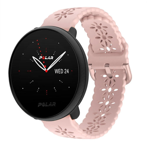 Patterned Silicone Strap, pink, on a watch, 3/4 front view