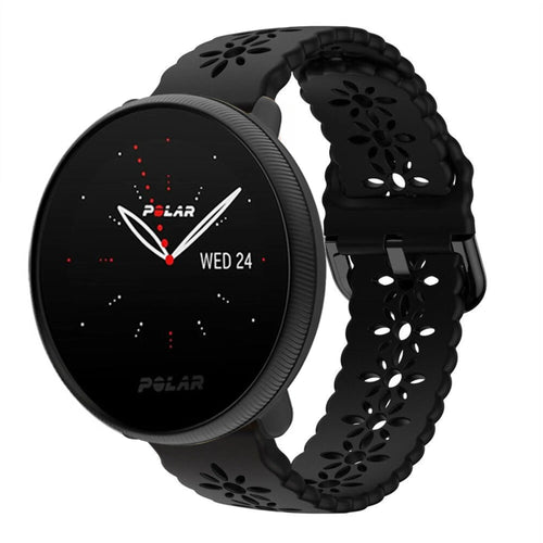 Patterned Silicone Strap, black, on a watch, 3/4 front view