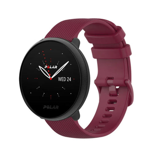 Premium Silicone Strap, dark red, on a watch, 3/4 front view
