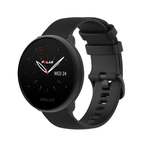 Premium Silicone Strap, black, on a watch, 3/4 front view