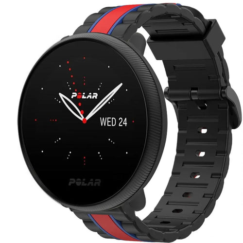 Silicone Special Edition Strap, black/red, on a watch, 3/4 front view