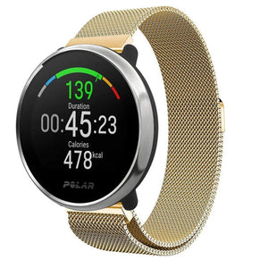 Milanese Strap, gold, on a watch, 3/4 front view