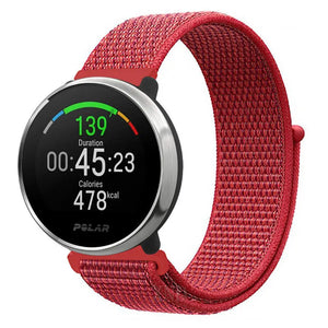 Nylon Strap, red, on a watch, 3/4 front view