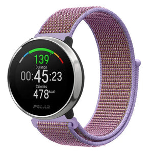 Nylon Strap, purple, on a watch, 3/4 front view