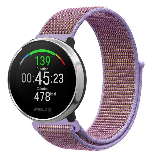 Nylon Strap, purple, on a watch, 3/4 front view