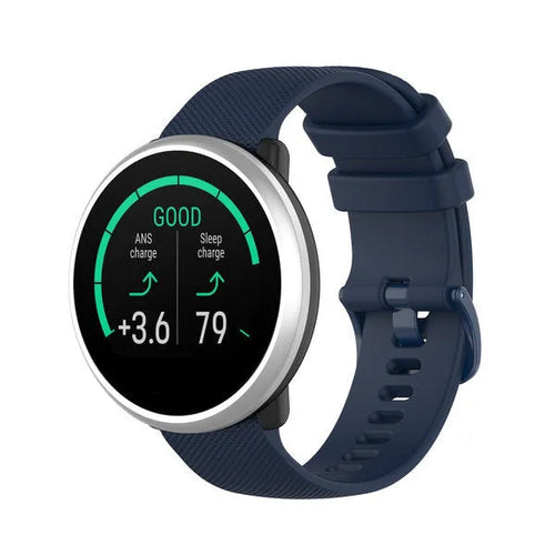 Premium Silicone Strap, dark blue, on a watch, 3/4 front view