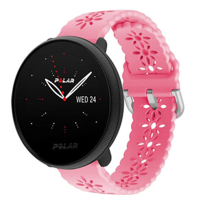 Patterned Silicone Strap, bright pink, on a watch, 3/4 front view