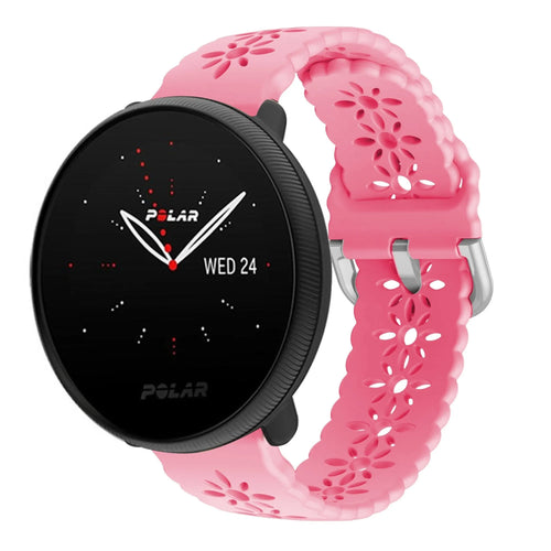 Patterned Silicone Strap, bright pink, on a watch, 3/4 front view