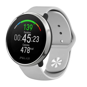 Silicone Sport Strap, grey, on a watch, 3/4 front view