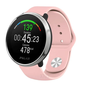 Silicone Sport Strap, pink, on a watch, 3/4 front view