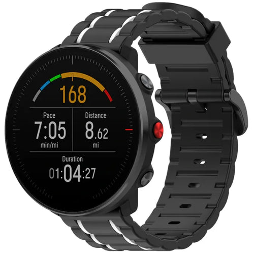 Silicone Strap 'Tough', black/white, on a watch, 3/4 front view