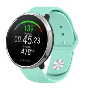 Silicone Sport Strap, aqua, on a watch, 3/4 front view