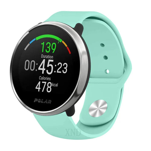 Silicone Sport Strap, aqua, on a watch, 3/4 front view