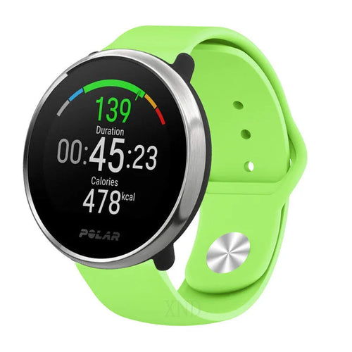 Silicone Sport Strap, light green, on a watch, 3/4 front view