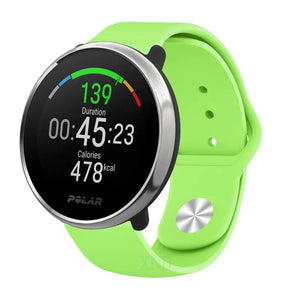 Silicone Sport Strap, light green, on a watch, 3/4 front view