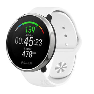 Silicone Sport Strap, white, on a watch, 3/4 front view