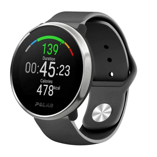 Silicone Sport Strap, black, on a watch, 3/4 front view