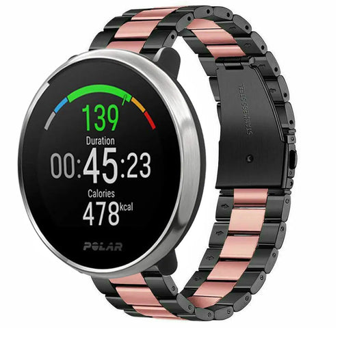 Steel Strap, black/pink, on a watch, 3/4 front view