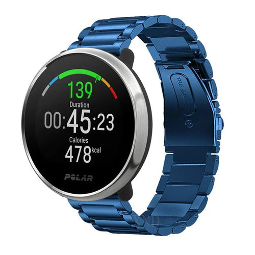 Steel Strap, blue, on a watch, 3/4 front view