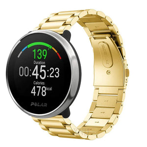 Steel Strap, gold, on a watch, 3/4 front view