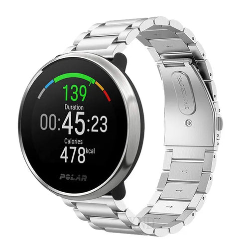 Steel Strap, silver, on a watch, 3/4 front view