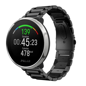 Steel Strap, black, on a watch, 3/4 front view