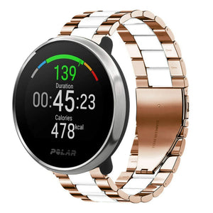 Steel Strap, rose gold/white, on a watch, 3/4 front view