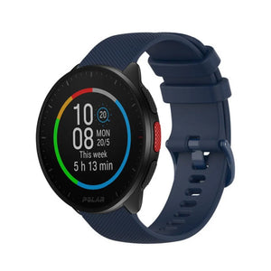 Premium Silicone Strap, dark blue, on a watch, 3/4 front view
