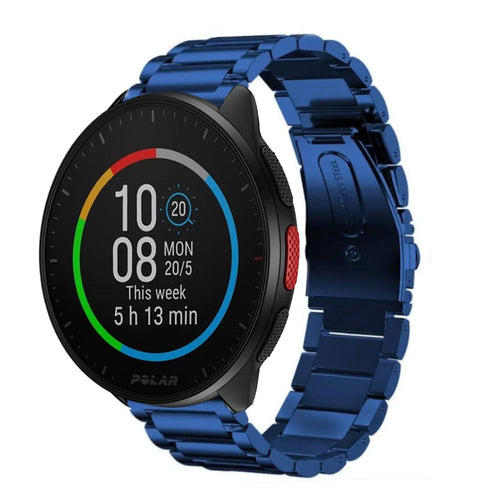 Steel Strap, blue, on a watch, 3/4 front view