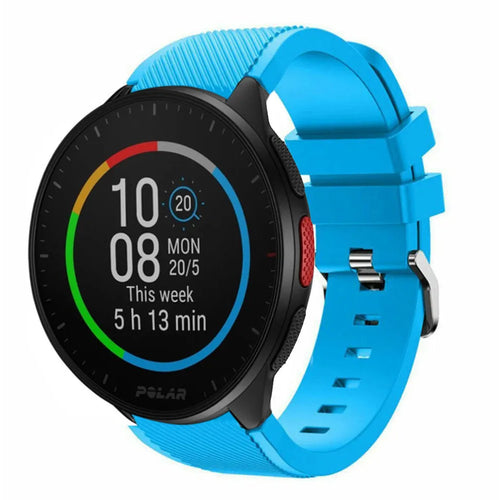 Twill Silicone Strap, light blue, on a watch, 3/4 front view