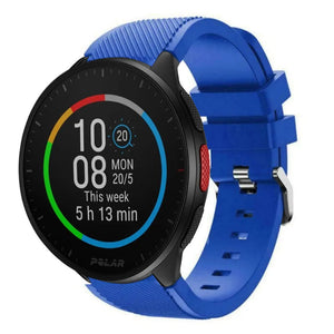 Twill Silicone Strap, blue, on a watch, 3/4 front view