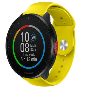 Silicone Sport Strap, yellow, on a watch, 3/4 front view